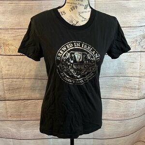 Guiness Tee Shirt Womens Cut Dublin Ireland Black & Silver